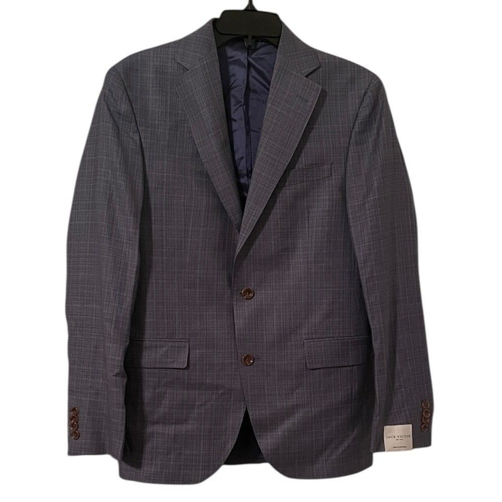 Jack Victor Men's Blue Gray Esprit CT Wool Double‎ Button Suit Jacket Size 38R